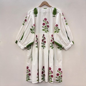 Vestido Casual Midi para Mujer, Tejido 100% Algodón, Estampado Floral Liso, Manga Corta, Cintura Imperio, Estilo Babydoll, Oversize, Cuello en V, Holgado - Product Image 2