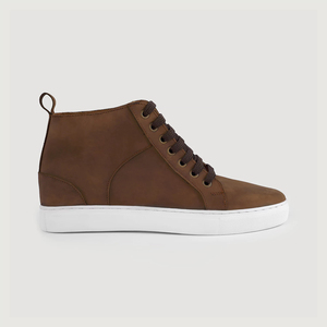 Wholesale High <b>Top</b> Pull-Up Brown Genuine Leather Men's Sneakers Stylish Casual Fashion with round Feature High Quality OEM Brand - Product Image 3