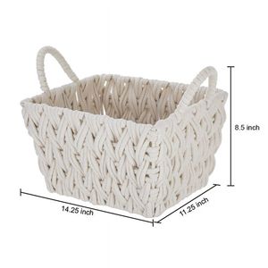 Panier de rangement en corde tressée blanc moyen avec poignées, lot de 2, 14,3" x 11" x 9" pour vaisselle et sacs - Product Image 3