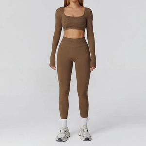 Nouvel ensemble de sport/yoga 2 pièces pour femme, écologique et personnalisable, dos ouvert, sans couture, sans manches, taille haute, tenue active - Product Image 6