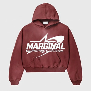 Sudadera con Capucha Marginal Sports para Hombre, Oversize, de Algodón French Terry, Casual, Otoño, con Logo Estampado Frontal, Personalizada, Efecto Desgastado - Product Image 1