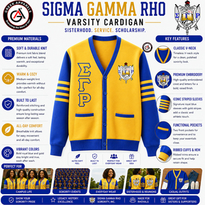 เสื้อคาร์ดิแกนอะคริลิควินเทจปักลาย Sigma Gamma Rho Sorority สำหรับผู้หญิง ป้องกันรอยยับ |   เสื้อคลุมคาร์ดิแกนฤดูหนาวสำหรับผู้หญิงที่ปรับแต่งได้ - Product Image 5
