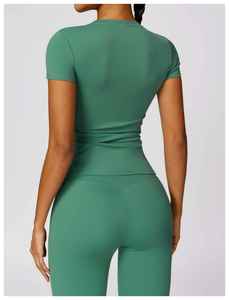 New Arrivals Women Activewear Short Sleeve Running Shirt Top High Waist Leggings Fitness Workout <b>Yoga</b> <b>Set</b> for Athletic Gym - Product Image 4