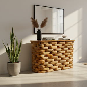 Muebles de Sala de Estar de Diseño Rústico Moderno, Mesa de Centro Única Hecha a Mano con Madera de Teca y Diseño de Guijarros, ARTERRA de Lujo - Product Image 3