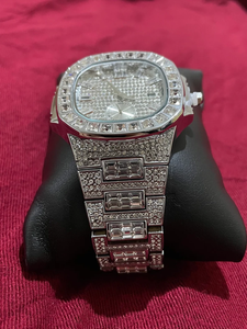 Montre mécanique de luxe pour homme, plaquée platine, sertie de diamants de laboratoire, cadran carré numérique, bracelet en acier inoxydable de 20 mm, résistance à l'eau 5 BAR - Product Image 4