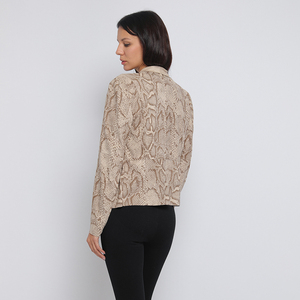 Elegant Women's Snake-Print Leather Jacket collar Leather Jacket with Belt Perfect for Casual and Professional Settings - Product Image 3