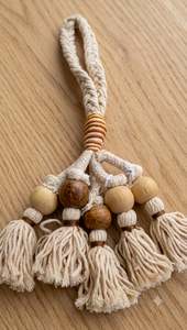 <b>Tassel</b> Decorative <b>Key</b> Ring With Wooden Beads And Cotton Fringe <b>For</b> Drawer Pull Handle - Product Image 6