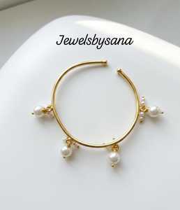 Brazalete Abierto de Latón Chapado en Oro de 18K con Perlas de Imitación, Diseño Geométrico y Moderno, Joyería con Colgante para Mujer, Regalo para Fiesta - Product Image 3