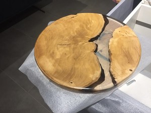 Modern Round Wood Resin <b>Coffee</b> <b>Table</b> With Red Inlay Indoor Living Room Furniture Decoration Handmade Artisan <b>table</b> Design - Product Image 3