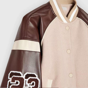 Chaqueta Varsity Unisex con Bloques de Color, Material de Forro Polar, Cuello Alto, Corte Regular, Estilo Casual Otoñal, Cierre de Botones, Diseño de Parches - Product Image 6