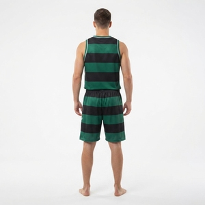 Ensemble Maillot et Short de Basketball Personnalisé pour Homme, Rayures Vertes et Noires, Sans Manches, Respirant, Tenue de Sport d'Équipe - Product Image 2