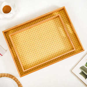 Bandeja rectangular de bambú, bandeja decorativa, juego de bandejas con incrustaciones de ratán, bandeja para servir comida, para mesa de café, organizador para el hogar - Product Image 3