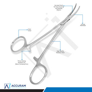 Pinza Hemostática Curva Accuram Micro Halsted 1X2 Dientes, Instrumento Quirúrgico Dental Manual de Acero Inoxidable - Product Image 4