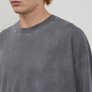 T-shirt gris surdimensionné à manches courtes pour homme, col rond, coupe classique, en jersey de coton décontracté, couleur unie, style streetwear - Product Image 4