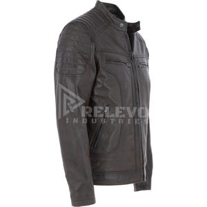 Veste en cuir classique pour homme, vêtements de moto, veste en cuir véritable, poches zippées - Product Image 4
