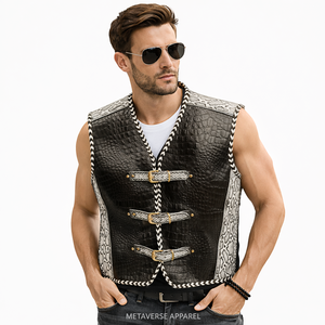 Leather Motorcycle Biker Vest with Custom Embroidery Back <b>Patch</b> <b>Panel</b> Polyester/Cotton Summer - Product Image 2
