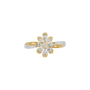 Bague en or jaune avec fleur en diamant, coupe marquise, sertie pavé, bague de cocktail, bijoux de fiançailles pour femme, style romantique - Product Image 4