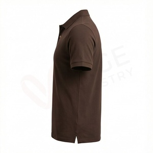 Polo en piqué à manches courtes pour homme, couleur marron, coupe classique, tricot uni, design décontracté - Product Image 3