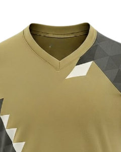 Men V Neck Sports T Shirt And Shorts <b>Set</b> Khaki Olive Polyester Quick Dry Breathable Athletic Training Wear OEM Custom Uniforms - Product Image 5