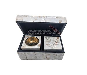 Juego de Caja de Madera Religiosa Blanca con Incrustaciones de Madreperla para Bakhoor, Quemador de Incienso Árabe Dukoon, Artesanía de Calidad, Ramadán - Product Image 1