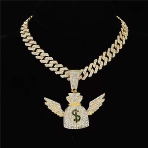 Collar con Colgante de Bolsa de Dinero Estilo Hip Hop, Chapado en Plata 925, Cadena Cubana, Joyería para Hombres y Mujeres - Product Image 5