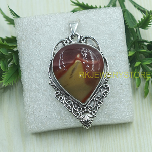 Colgante de Corazón de Jaspe Mookaite Natural, Plata de Ley 925, Filigrana Vintage, Joyería de Piedras Preciosas Hecha a Mano, Regalo para Mujeres, Unisex, Él - Product Image 2