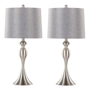 Lampada da tavolo Ashland contemporanea in metallo da 27 pollici con paralume in lino testurizzato grigio nichel spazzolato, set di 2 Grandview Gallery - Product Image 1