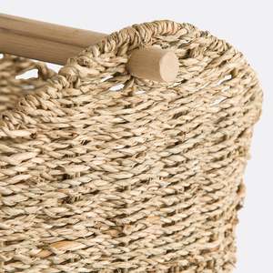 Panier à rouleaux de papier toilette en jonc de mer pour salle de bain, organisateur tressé écologique, bac de rangement naturel avec tige en bois, vente en gros, en vrac, B2B, OEM - Product Image 3