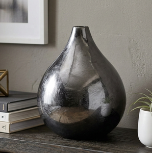 Jarrón en forma de lágrima, jarrón con hojas plateadas, lujo discreto, estilo medioriental, decoración metálica escultural, jarrón artístico de lacado. - Product Image 2