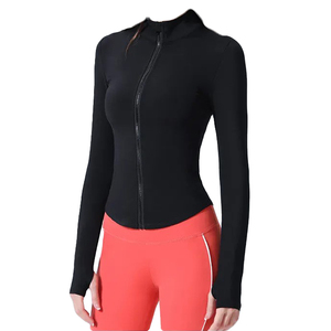 Women's <b>Mock</b> <b>Neck</b> Long Sleeve Yoga <b>Top</b> Solid Color Breathable Spandex Polyester Fitness Regular Fit Fitness Jacket For Women - Product Image 2