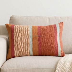 20 × 20 Inch <b>Beige</b> Mustard Handwoven <b>Cushion</b> Cover Color Block Vertical Stripe Textured Throw Pillow Boho Accent - Product Image 4