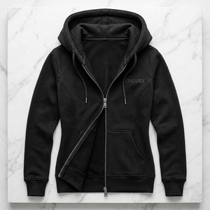 <b>Women's</b> <b>Black</b> <b>Zip</b> Up Oversized <b>Hoodie</b> Embossed Logo Premium Cotton Fleece Pullover Sweatshirt Wholesale Streetwear Manufacturer - Product Image 4