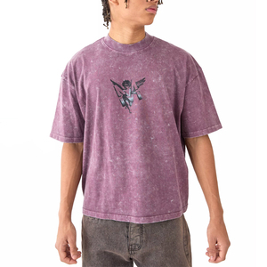 เสื้อยืดโอเวอร์ไซส์ผู้ชายคุณภาพสูงแบบเรียบ ล้างสีแบบแอซิดวอช สกรีนลายวินเทจ ทำสีซีดแบบแอซิดวอช - Product Image 1