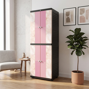 Nandos Long Door Plastic Wardrobe <b>Cabinet</b> Pink Floral Style Hinged Doors Suitable for <b>Bedroom</b> and General Clothing <b>Storage</b> - Product Image 1