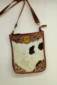 Premium Western Geometric Genuine Leather Lady Vintage Bohemian Crossbody Bag Hair-on-Hide Purse Handcrafted Turquoise Inlay - Product Image 5