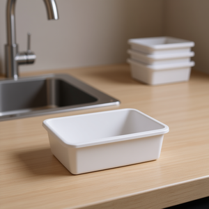 Blanco N1 890ML Mini Caja de Almacenamiento Minimalista Rectangular de Plástico para Alimentos, Contenedor Apilable para Cocina, Bandeja Mini Blanca - Product Image 3