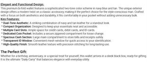 Portefeuilles en cuir pour hommes de qualité supérieure, bleu marine et beige, design élégant et fin à double pli avec plusieurs emplacements pour cartes et poches à monnaie - Product Image 6