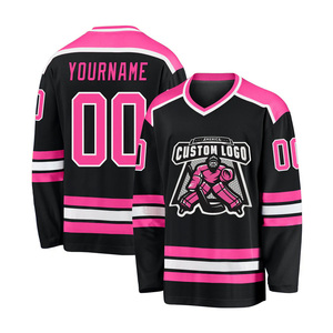 Custom Logo <b>Black</b> Pink Ice Hockey Jersey V-Neck Full Sleeve Sublimated Print Breathable Polyester Apparel Adult Unisex - Product Image 2