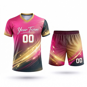 Conjunto de Camiseta de Fútbol Azul y Morado Personalizada, Sublimada, Cuello en V, Manga Corta, Poliéster que Absorbe la Humedad, Uniforme Deportivo Unisex para Adultos - Product Image 3