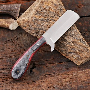 Cuchillo de vaquero forjado a mano de acero al carbono, cuchilla fija de espiga completa OEM personalizada, mango de madera Pakka con funda de cuero - Product Image 4
