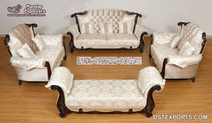 ชุดโซฟาห้องนั่งเล่นสไตล์บ้านพักตากอากาศสุดหรู ชุดโซฟาสไตล์อิตาลีแกะสลักอย่างประณีต ชุดโซฟางานฝีมือไม้คุณภาพสูงจากอินเดีย - Product Image 6