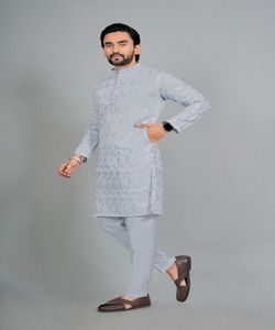 Kurta Pajama en coton et soie brodé pour homme, tenue traditionnelle de mariage ethnique Inde Pakistan 85414 SWASTIK- TOXIC 2 - Product Image 2