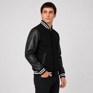 Veste de sport personnalisée avec logo d'équipe brodé, veste de style universitaire avec patch en chenille personnalisé, veste avec manches en cuir - Product Image 3