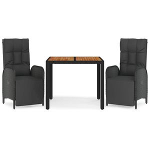 Set da Pranzo da Giardino in Rattan Nero per 2 Persone con Piano in Teak, Arredamento da Esterno dal Design Contemporaneo Resistente alle Intemperie - Product Image 4