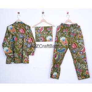 Ensemble de pyjama floral 100% coton pour femmes, respirant, vintage, décontracté, manches longues, tricot doux, 2 pièces, design personnalisé - Product Image 4