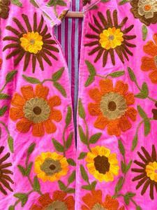 Handmade Pink <b>Velvet</b> Embroidered Suzani <b>Jacket</b> with Floral Pattern Full Sleeve Stand Collar Handmade Bohemian Winter Coat - Product Image 5