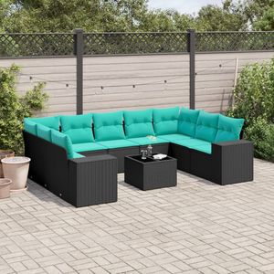 Set Divano da Esterno in Polyrattan Nero da 10 Pezzi con Cuscini - Elegante Collezione di Mobili da Giardino - Product Image 1