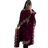Robe Salwar en velours de viscose pure de style islamique avec col en V et ensemble dupatta pour femmes, vêtements ethniques