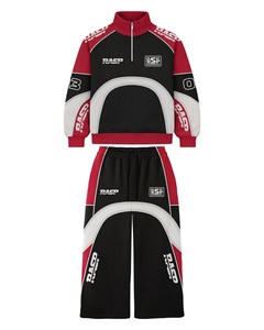 Custom Motocross Quarter <b>Zip</b> Tracksuit | Men Racing Style Patchwork Sweatsuit | OEM Heavyweight Wide Leg Jogger Set Manufacturer - Product Image 4