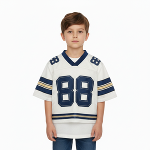 OEM Custom 100% Polyester Mesh Retro Soccer American Football Jersey Oversized Boxy Shirt Cropped Plus Size Summer Short Front - Product Image 1